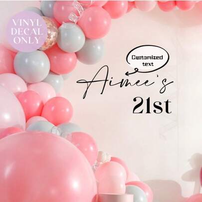 Custom "Happy 21st Birthday" Vinyl Decal - Personalized Name & Date Sticker For Party Backdrop, Elegant Celebration Wall Decor (Sticker Only)