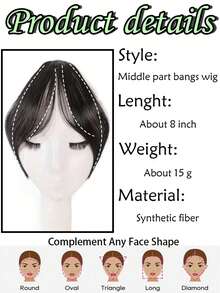 1pc Synthetic Hair Middle Part Bangs Hairpiece, Natural Seamless French Side Bangs - Multicolor - View 4