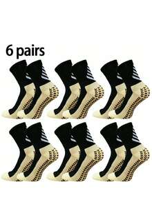 1/6 pares de calcetines de media caña antideslizantes para hombres, calcetines con diseño de puntos para fútbol/baloncesto - Blanco y Negro - Ver 13