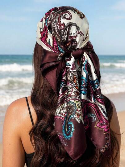 1pc Women's Headscarf, New Arrival Spring/Summer Fashion Paisley Print Headband, Multipurpose Square Scarf, Retro Pattern Silk Scarf, Minimalist Luxurious Satin Scarf, Suitable As Headband, Headscarf, Etc. Ideal For Enhancing Your Overall Look.