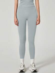 1pc Women High Waist Elastic Fitted Letter Print Sports Leggings - Light Grey - View 7