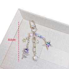 1条女士INS风优雅蓝紫色星星串珠手机挂绳，闪亮紫色水钻玫瑰吊坠钥匙扣 - 彩色 - 查看 3