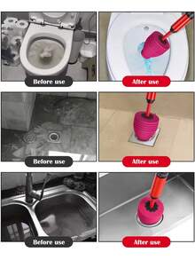 1个升级版重型马桶排水管清洁工具，配备红色橡胶手柄和红色塑料头 - 高效疏通马桶、水槽和淋浴间的堵塞物 - 耐用的管道维护设备，握感舒适，结构坚固，家用浴室管道疏通工具 - A - 查看 10
