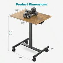 DUMOS Small Standing Desk Mobile Portable Rolling Laptop PC Table On Wheels Adjustable Height Computer Workstation Home Office, 19 Inch, Brown - 棕色的 - 查看 3