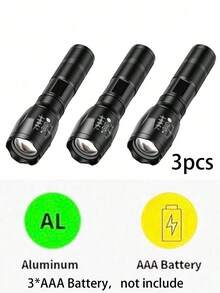 1支高功率LED手电筒，明亮便携防水手电筒，多功能变焦伸缩手电筒，适用于户外徒步、应急露营 - 320mAh - 黑色 - 查看 13