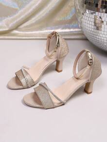 2025款拉丁舞鞋，成人女款，中高跟，软底，户外舞厅舞鞋，夏季露趾性感复古罗马优雅欧美风双肩拉链凉鞋 - 金色 - 查看 2