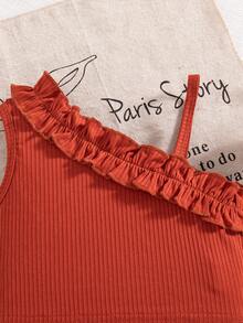 女童荷叶边无袖吊带背心+向日葵印花蝴蝶结短裤套装 - 彩色 - 查看 7