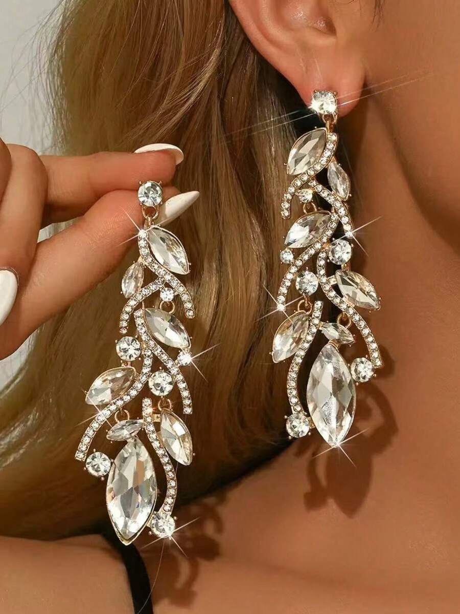 Retro Sparkling Crystal Dangle Earrings, Exaggerated Women's Evening Party Theme Earrings, Elegant Gift - Gold - View 1
