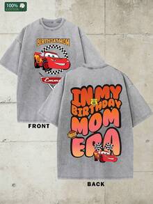 Disney-Heavy Cotton Toy Story Short Sleeved T-Shirt For Men With _TO INFINITY&BEYOND_ Print Oversized Loose Fit Half Sleeved Top For Summer Casual WearDisney-IN MY BIRTHDAY MOM ERA _Racing Mobilization Theme T-Shirt Made Of Old Gray Loose Short Sleeved Birthday Mom Style Top - 灰色 - 查看 3