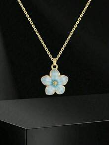 5colors Fashionable Sweet Five-Petal Flower Charm Teen Girls Summer Clavicle Necklace With Stainless Steel Chain For Exquisite Cute Street Party Travel Holiday Summer Beach Vacation Accessory Gift For Daily Versatile Jewelry - 多色的 - 查看 5