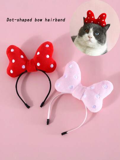 1pc, Sweet Red Polka Dot Bow Pet Hairband - Soft Comfortable Headwear For Cats & Dogs, Stylish Pet Accessory For Birthday & Holiday Looks 