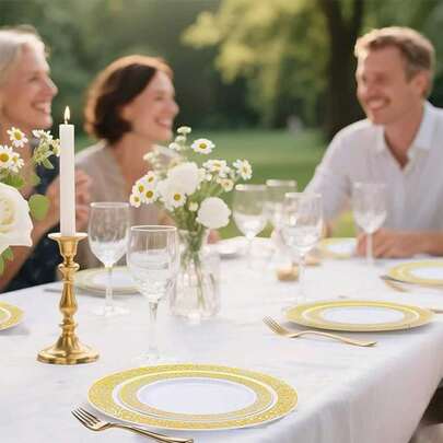 1 طبق طعام فاخر على الطراز الأوروبي ذو قاعدة بيضاء وحافة ذهبية مجوفة، صحن غربي عالي الجودة، صحن حلوى مناسب للزفاف والحفلات وأعياد الميلاد وتناول الشاي بعد الظهر والتجمعات العائلية والفنادق والاحتفالات العطلات، أدوات مائدة قابلة لإعادة الاستخدام