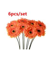 6/12支人造非洲雏菊，丝绸非洲雏菊，仿真非洲雏菊，人造向日葵，散装人造花束，适用于婚礼新娘捧花、派对、家居厨房装饰、花园装饰、户外植物、园艺、人造花、秋季装饰等。 - 橘色 - 查看 10