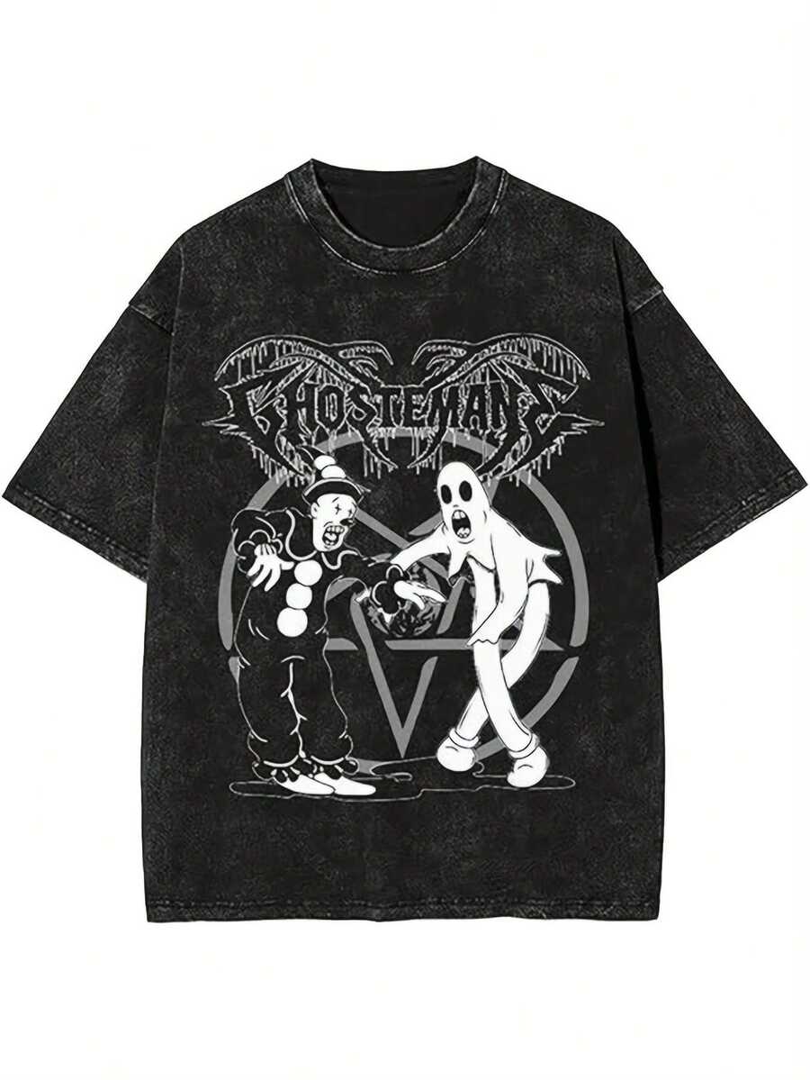 Ghostemanes Vintage Gothic T-Shirt - Heavyweight 100% Unisex Black Tee With Iconic Skull & Wings Logo & Ghostemanes Characters - Loose Fit Crew Neck For Concerts, Halloween, Streetwear - Plus Sizes Available - Gothic Merch For Men & Women - Year-Rou - 白色 - 查看 1