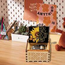 手摇木质音乐盒 - “你是我的阳光”向日葵蝴蝶图案，无需电池，完美的励志礼物 - 復古向日葵音樂盒 - 查看 3