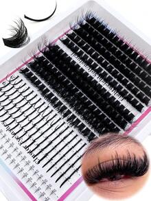 4款漫画风格假睫毛簇，尖头假睫毛，单根睫毛簇，320/310/290/190根装，尖头+下睫毛+160D+200D/60D+80D/80D+100D多款自然妆效，长度6-21mm混合，猫眼浓密水润假睫毛，可重复使用，单根分段式假睫毛，轻盈柔软，在家即可DIY嫁接睫毛 - DD - 查看 9