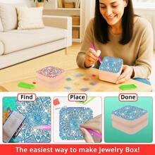 Bộ hộp đựng trang sức tranh đính đá, họa tiết hoa Mandala, chất liệu vải không dệt, túi đựng mỹ phẩm tranh đính đá pha lê dùng để đựng bông tai, nhẫn, vòng tay, dây chuyền và các vật dụng nhỏ khác. - Xem 10