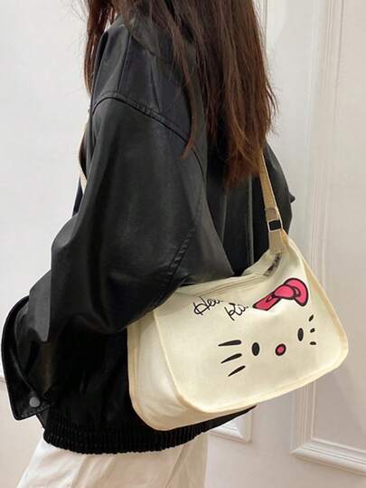 SANRIO 印花帆布包 新款多功能斜挎饺子包 时尚通勤单肩包 女士