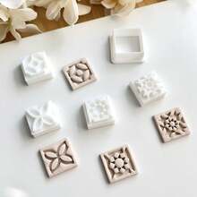 5pcs Flower Tile Traditional Pattern Polymer Clay Molds, Bohemian Style Flower Tile Clay Molds, Polymer Clay Mold Set, 3D Printing Material, INS Style DIY Jewelry Pendant Craft For Pottery Art - White - View 4