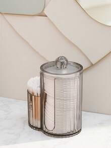 二合一竹盖棉签盒，卸妆棉和粉扑双隔层收纳盒，带盖，防尘 - 彩色 - 查看 4