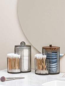 二合一竹盖棉签盒，卸妆棉和粉扑双隔层收纳盒，带盖，防尘 - 彩色 - 查看 5