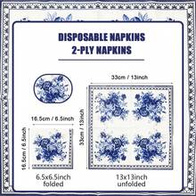 100/60/20pcs 13 * 13 Inch Disposable Blue Flower Patterned Napkins, Used For Various Occasions Such As Weddings, Christmas, Valentine's Day, Holiday Parties, Cafes, Friend Gatherings, Outdoor Picnics, Restaurants, Etc, - View 4