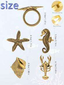 12个金色海星餐巾环，海洋风情海马、龙虾、海螺桌面装饰，适用于房间装饰、餐桌装饰、家居装饰、派对装饰，适合节日、聚会、生日、婚礼、送礼、晚餐、户外、野餐等场合。 - 彩色 - 查看 3