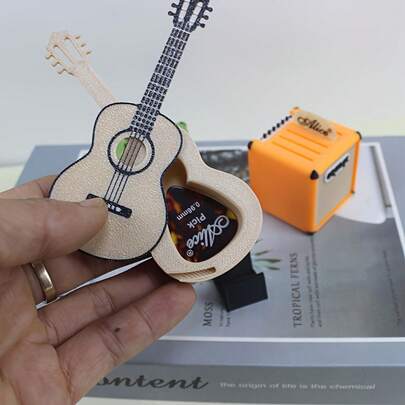 1 Piece Mini Musical Instrument Miniature Guitar Model With Miniature Pick Storage Box, Creative Office Desk Decoration, Gift For Guitar Enthusiasts, Valentine's Day Gift