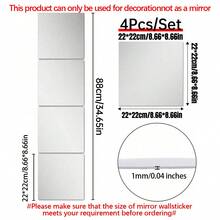 4/8pcs Square Decorative Mirror Wall Stickers, 3D Mirror Tile Wall Stickers, DIY Wall Decor, 1mm Ultra-Thin Acrylic Mirror Stickers, Wall Stickers, Vinyl Stickers, Home Decor, Spring Decor, Home Renovation - Square - View 11