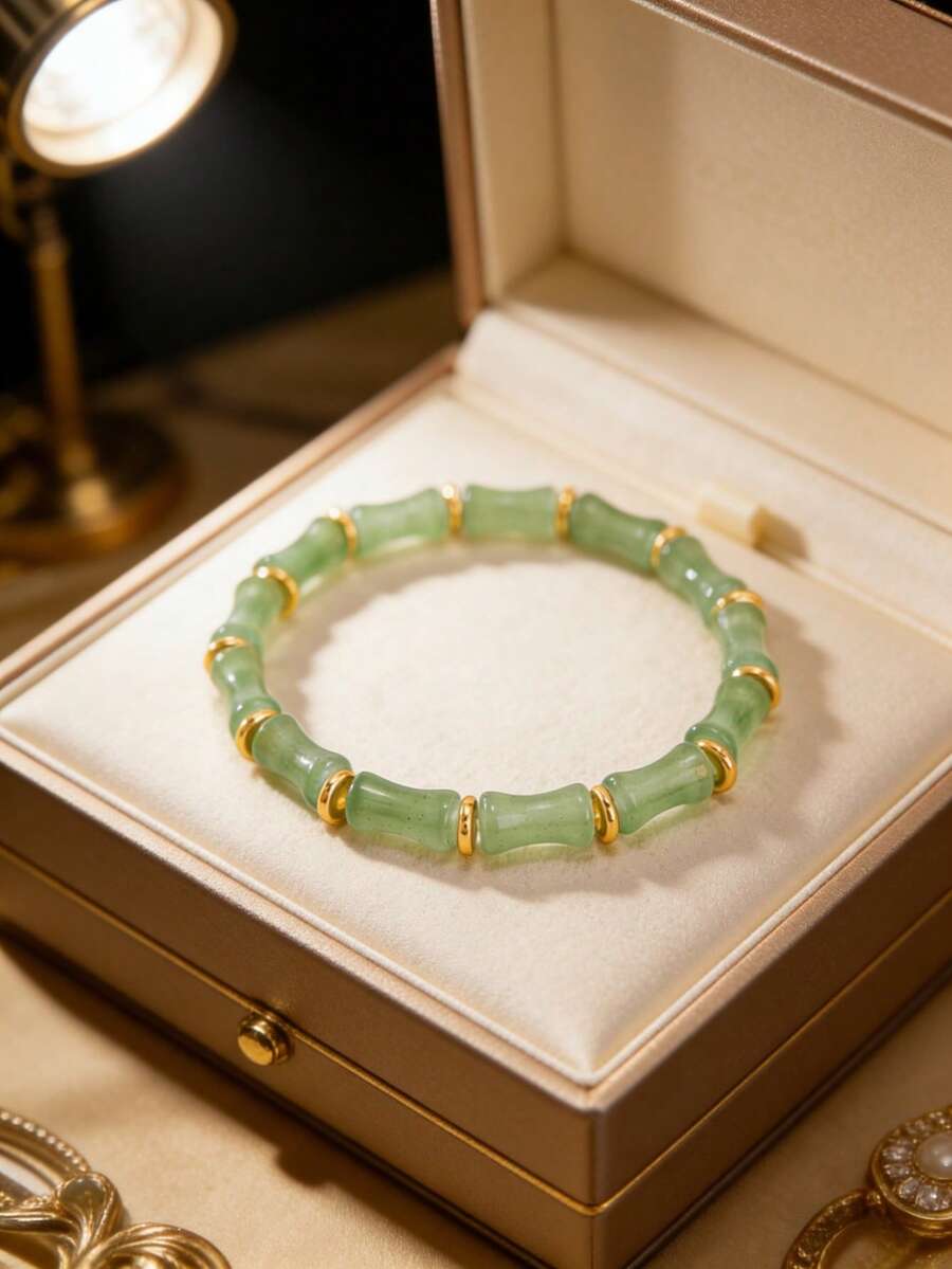 1pc Fashionable Delicate Bohemian Bamboo Beaded Bracelet, Elastic Bangle Wristband, Suitable For Casual Daily Wear - Multicolor - View 1