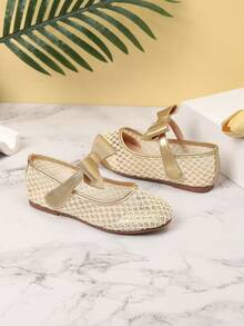 1 Pair Beautiful Bowknot Girls Shoes, Suitable For Spring/Summer Outdoor & Daily Wear - Gold - View 4