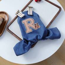 1pc Pet Clothes, Dog/Cat Apparel, Small Dog Harness Pants, Letter Bear Harness Pants - Blue - View 13