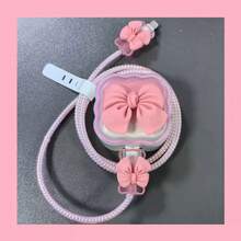 适用于 16 的可爱硅胶充电器保护套/线缆整理器，英标插头，18/20W 充电，可爱蝴蝶结造型，方便整理线缆，妇女节礼物，送给女孩 - 粉色 - 查看 1