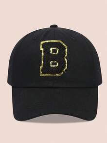 1 buah Topi Baseball Anak-Anak dengan Huruf Hitam, Topi Pelindung Matahari untuk Anak Laki-Laki dan Perempuan, Cocok untuk Aktivitas Luar Ruangan dan Penggunaan Sehari-hari - Label hitam dan emas - topi baseball kain hitam - View 60