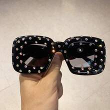 Women's Fashion Glasses - UV Protection With Blue Diamond Decoration, Exclusive Large Square Frame Design For Parties, Suitable For Everyday And Special Occasions - Fashion Accessory, Fun Design, Durable, Designer Style, A Must-Have For  Enthusiasts - Màu xanh lam - Xem 5