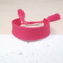 1pc Handmade Vintage Minimalist Boho Style Woven Bracelet, Suitable As Gift For Family, Friends, Students, Festivals, Parties, Traveling - Hot Pink - View 4