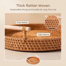 Round Rattan Tray With Handle - Woven Rattan Decorative Storage Tray With Sturdy Base, Cute Rustic Design, Easy To Clean - Rattan Tray Suitable For Decor, Breakfast, Coffee Table, Fruit, Vegetables, Bread, Dining And Kitchen Use, Home Decor, Outdoor Picnic, Great For Weddings And Birthdays, Ladies Gifts - Multifärgad - Visa 6