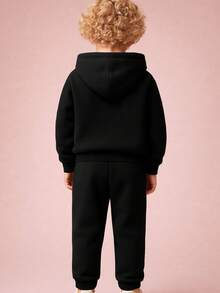 Children's Printed Sweatshirt Set, Blouse And Flannel Trousers - 黑色 - 查看 3