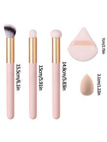 6件套专业化妆刷套装 - 遮瑕刷、腮红刷、眼影晕染刷、多功能化妆刷 + 不吸粉迷你化妆海绵 + 双面柔软扇形粉扑 - 杏色 - 查看 8