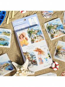 1卷2米沙滩主题和纸胶带，复古创意美学贴纸，DIY装饰拼贴工艺用品，节日礼物，个性化剪贴簿学校文具（6种随机款式） - 嶼你同行 - 查看 4