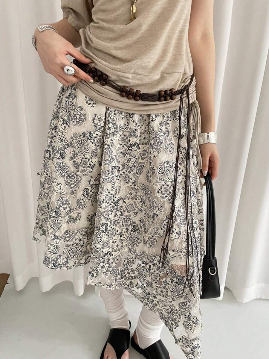 1pc Black Polyester Bohemian Double-Row Wooden Bead Waist Rope For Women - Black - View 1