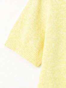 FOR BEAUTY 春夏条纹圆领短袖针织衫，女士新款休闲简约宽松套头衫，时尚优雅舒适家居服上衣 - 淺鵝黃 - 查看 7