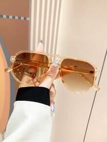 Retro Pilotenstil große Rahmen Champagnerfarben Modebrillen, Klassische Plastikbrillen für Frauen für Outdoor, Reise, Strand, Urlaub, Alltag, Sommer Modebrillen, Unisex - Champagnerfarben - Übersicht 2