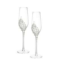 1只/2只珍珠香槟杯，6盎司，透明玻璃杯柄，饰以仿白色珍珠 - 婚礼新郎新娘、下午茶会和单身派对玻璃器皿 - 查看 3