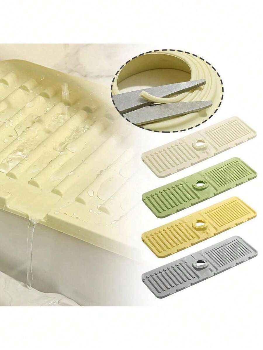 Silicone Sink Splash Guard, Featuring Inclined Water Flow Design, Large Anti-Slip Faucet Base Mat, Easy-To-Clean Drip Tray, Suitable For Kitchen Sink, Bathroom Vanity, Laundry Room, RV, Practical Household Essential And Bathroom Decor Accessory