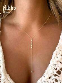 Hihho 1pc Fashionable Versatile Y-Shape Sparkly Zirconia Pendant Necklace, Minimalist Jewelry For Daily Wear & Women Gift, Elegant - 銀色 - 查看 2