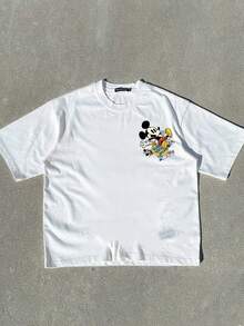 Disney UNIHLO  Mickey  Print  Summer Casual Versatile Pure Cotton T-Shirt Suitable For Any Place - 白色 - 查看 4