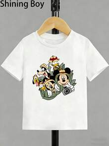 Disney Mickey Mouse Family, Animal Photography Themed Cartoon Print, Casual And Simple Short Sleeved T-Shirt, Suitable For Spring And Summer Seasons, Suitable For Both Boys And Girls, Holiday Gift. - White - View 2