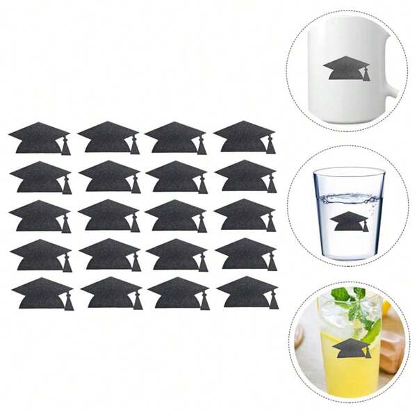 24 ملصق على شكل قبعة التخرج باللون الأسود، مناسبة لتزيين كعك حفلات التخرج والأكواب وغيرها