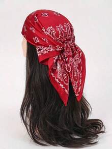 1pc Women Bohemian Style Paisley Print Bandana Scarf, Casual Sunscreen Headscarf Shawl, Suitable For Daily Wear, Spring/Summer For Dress - 酒紅色 - 查看 6